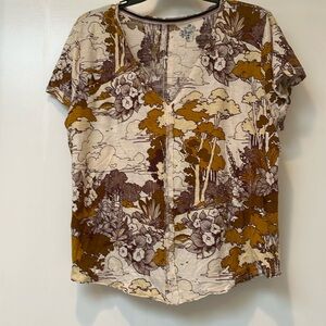 Pilcro Brown and Cream Floral Short Sleeve Tee